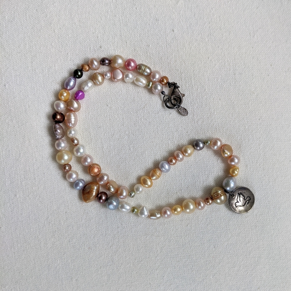 Freshwater pearl silver Peace Dove necklace